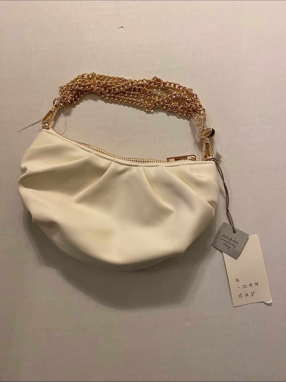 a new day Cream Mini Bag with Gold Chain Strap